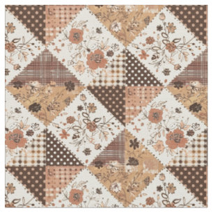 Braunes Patchwork-Quilt im Vintage-Look für Cottag Stoff