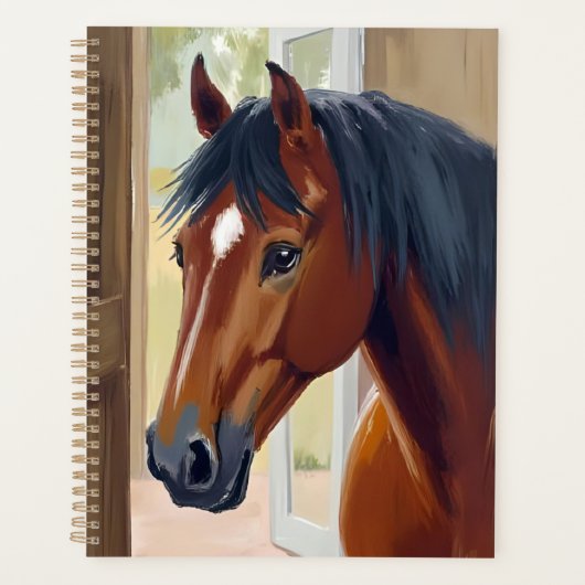 Braunes Pferd Aquarell Tier Land Scheune Planer (Vorderseite)