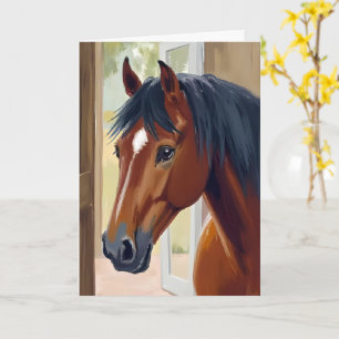 Braunes Pferd Aquarell Tier Land Stall Karte
