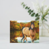 braunes Pferd, Blume, Baum Postkarte (Stehend Vorderseite)