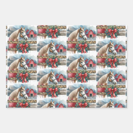 Braunes Pferd, Bogen und Hörnchen Rustikale Weihna Geschenkpapier Set (Vorderseite 2)