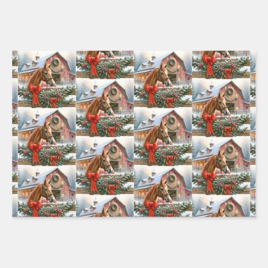 Braunes Pferd, Bogen und Hörnchen Rustikale Weihna Geschenkpapier Set (Vorderseite)