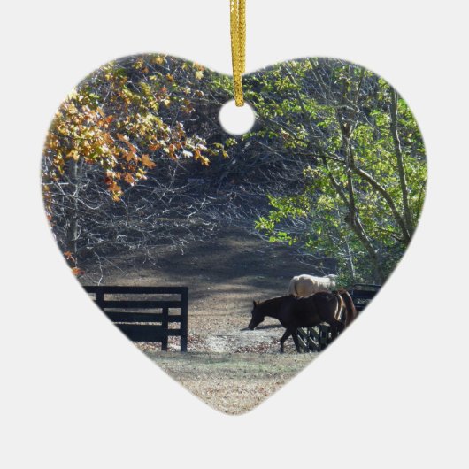 Braunes Pferd durch den Zaun Keramik Ornament (Vorne)