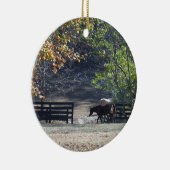 Braunes Pferd durch den Zaun Keramikornament (Rechts)