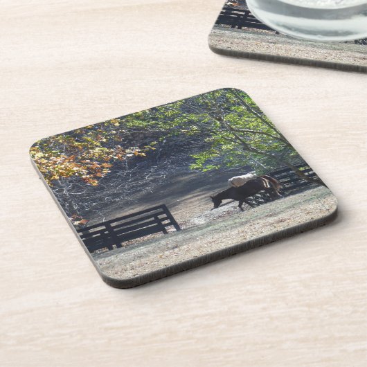 Braunes Pferd durch den Zaun Untersetzer (Linke Seite)