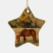 Braunes Pferd im Gelbbaumfeld Keramikornament (Rechts)