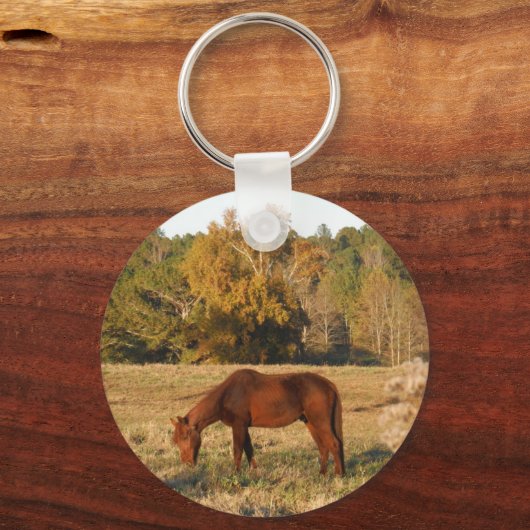 Braunes Pferd im Gelbbaumfeld Schlüsselanhänger (Vorderseite)