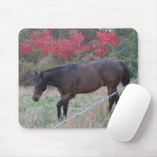 Braunes Pferd im roten Herbst Mousepad (Mit Mouse)