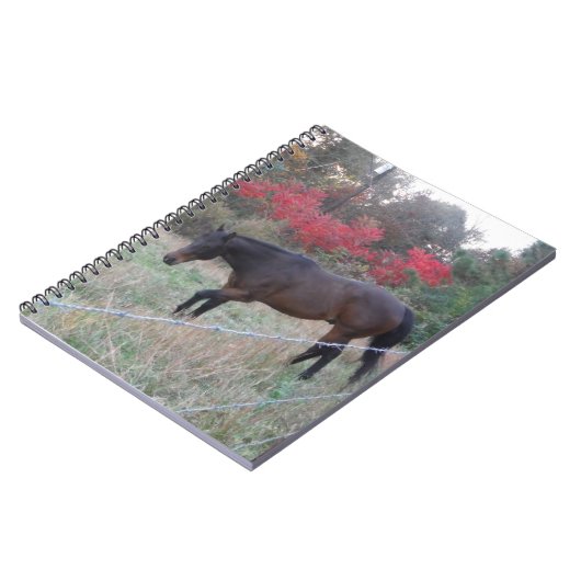 Braunes Pferd im roten Herbst Notizblock (Linke Seite)