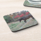 Braunes Pferd im roten Herbst Untersetzer (Linke Seite)