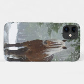 Braunes Pferd im Winterwald mit Schneefall Case-Mate iPhone Hülle (Rückseite (Horizontal))
