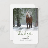 Braunes Pferd im Winterwald mit Schneefall Dankeskarte (Vorne/Hinten)