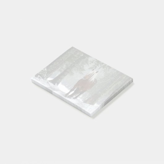 Braunes Pferd im Winterwald mit Schneefall Post-it Klebezettel (angewinkelt)