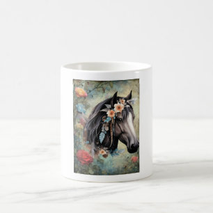 Braunes Pferd in Blumen. Kaffeetasse