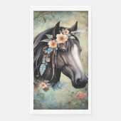 Braunes Pferd in Blumen. Serviette (Vorderseite)