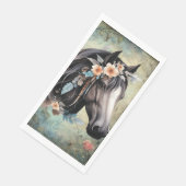 Braunes Pferd in Blumen. Serviette (Ecke)
