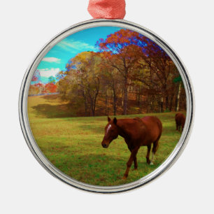 Braunes Pferd in einem Rainbow-farbenen Feld Ornament Aus Metall