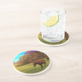 Braunes Pferd in einem Rainbow-farbenen Feld Sandstein Untersetzer (Seite)