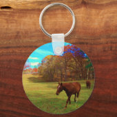 Braunes Pferd in einem Rainbow-farbenen Feld Schlüsselanhänger (Vorderseite)