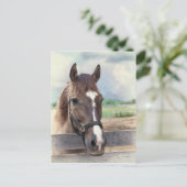 Braunes Pferd mit Bridle Postkarte (Stehend Vorderseite)