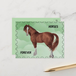 Braunes Pferd mit Briefmarke Postkarte