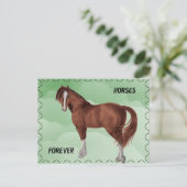Braunes Pferd mit Briefmarke Postkarte (Stehend Vorderseite)