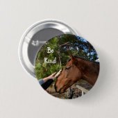 braunes Pferd mit freundlicher Botschaft, Button (Vorne & Hinten)