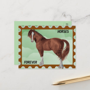 Braunes Pferd mit grünem Hintergrund Postkarte