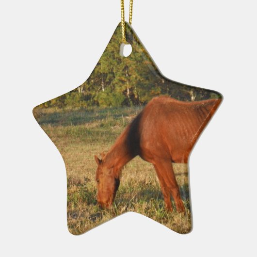 Braunes Pferd mit Pinienbäumen Keramikornament (Links)