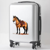 Braunes Pferd mit Sattel Aufkleber (Koffer)