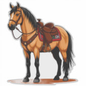 Braunes Pferd mit Sattel Aufkleber (Vorderseite)