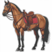 Braunes Pferd mit Sattel Aufkleber (Vorderseite)