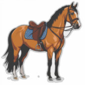 Braunes Pferd mit Sattel Aufkleber (Vorderseite)