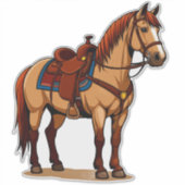 Braunes Pferd mit Sattel Aufkleber (Vorderseite)