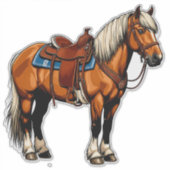 Braunes Pferd mit Sattel Aufkleber (Vorderseite)