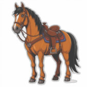 Braunes Pferd mit Sattel Aufkleber (Vorderseite)