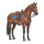 Braunes Pferd mit Sattel Aufkleber (Vorderseite)