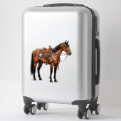 🐎 Braunes Pferd mit Sattel für Reiter  Aufkleber (Koffer)