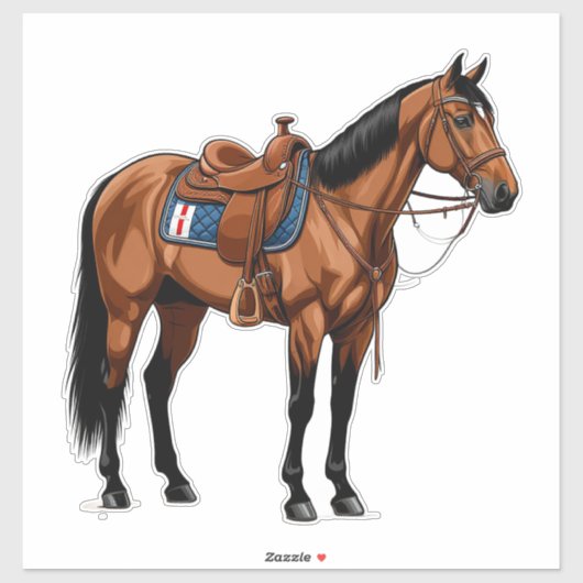 🐎 Braunes Pferd mit Sattel für Reiter  Aufkleber (Blatt)