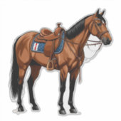 🐎 Braunes Pferd mit Sattel für Reiter  Aufkleber (Vorderseite)
