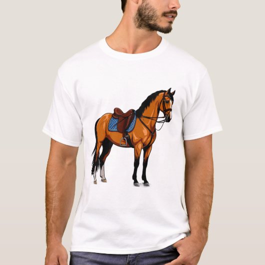 Braunes Pferd mit Sattel T-Shirt (Vorderseite)