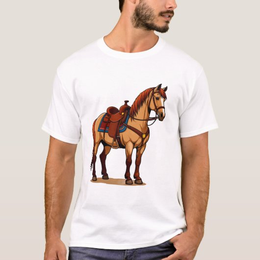 Braunes Pferd mit Sattel T-Shirt (Vorderseite)