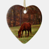 Braunes Pferd mit weißer Nase an der Holzkante Keramik Ornament (Rechts)