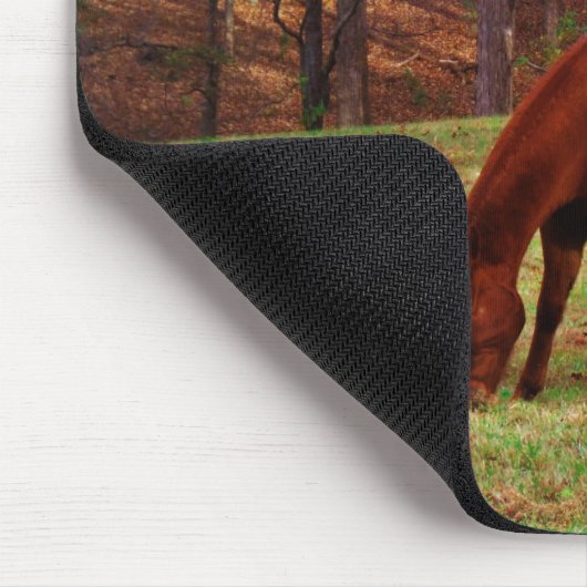Braunes Pferd mit weißer Nase an der Holzkante Mousepad (Ecke)