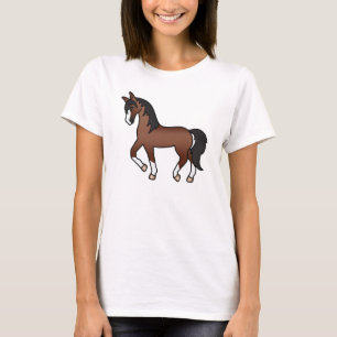 Braunes Pferd Trabend Cartoon-Illustration T-Shirt