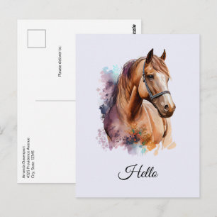Braunes Pferdekopfporträt in Aquarell Postkarte