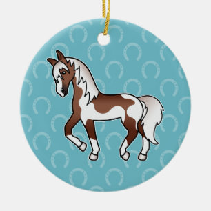 Braunes Pinto-Trab-Cartoon-Pferd Keramik Ornament