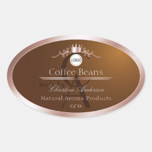 Braunes Produktlabel Roségoldrahmen-Logo-Monogramm Ovaler Aufkleber