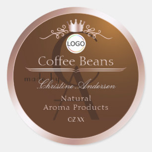 Braunes Produktlabel Roségoldrahmen-Logo-Monogramm Runder Aufkleber