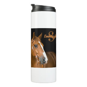 Braunes Quarter Horse Foto Monogramm Name Initiale Thermosbecher
